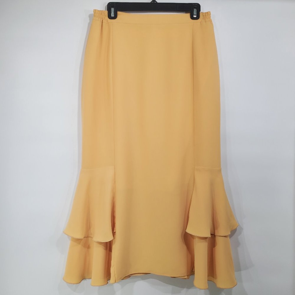 Gold color women’s slip on elastic waist skirt, L